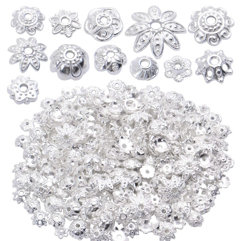 BronaGrand 100 Gram(About 180-350pcs) Bead Caps Metal Spacers Jewelry Findings Accessories for Bracelet Necklace Jewelry Making,Silver - Image 1